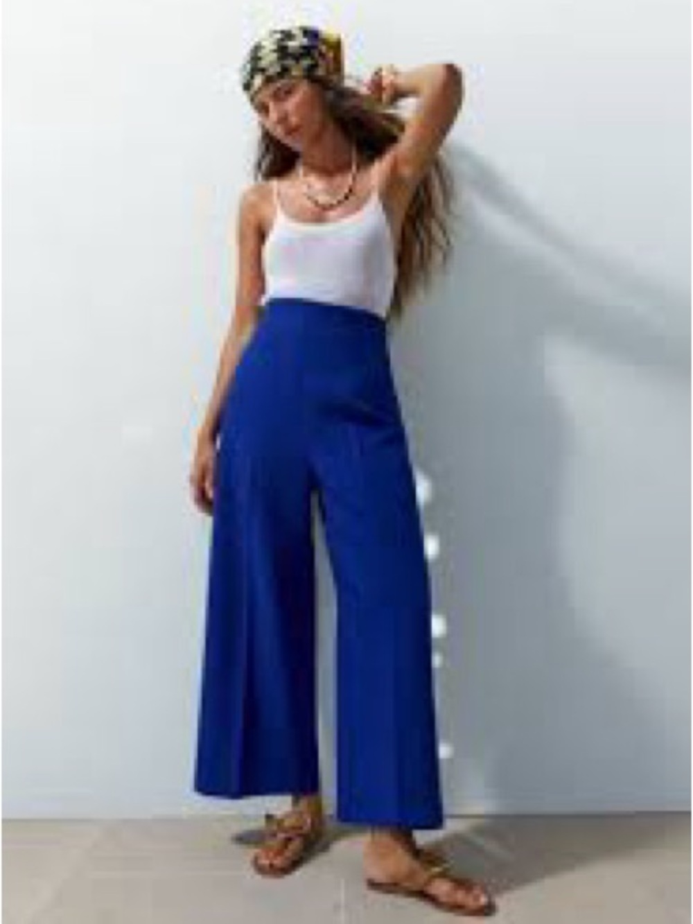 Zara Royal Blue High-Waist Wide-Leg Pants